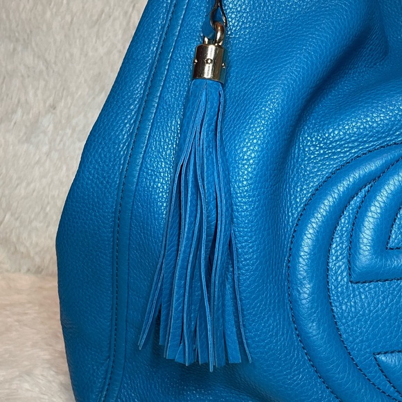 Gucci Soho Interlocking G Leather Tassle Large Shoulder Tote Bag in Vibrant Blue - Picture 5 of 17